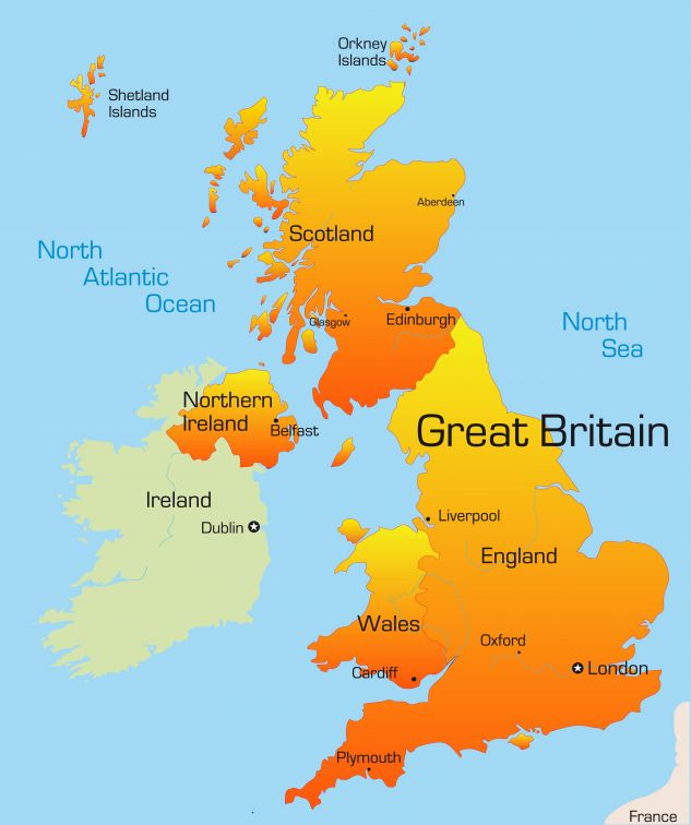 Map of the UK and Ireland for cottages